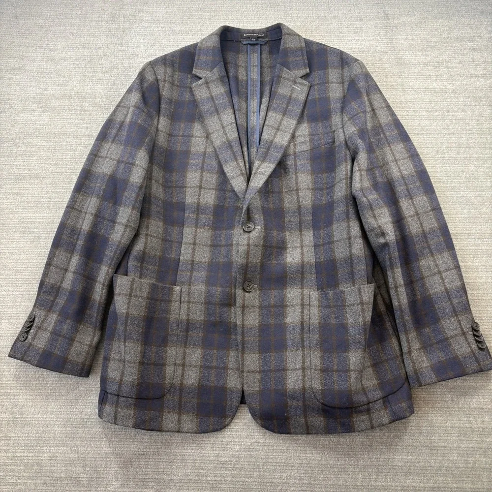 Banana Republic Tailored Fit Blazer Mens 46R Wool Blend Gray Plaid Unconstructed